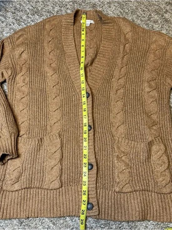 American Eagle Outfitters Camel Cable-Knit Button Cardigan - Picture 5 of 6